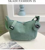 Pink Minimalist Corduroy Crossbody Bag â€“ Large Capacity Single Shoulder & Diagonal Sling Bag in Korean Style - Image 7