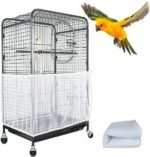 XL Whiteã€Height 37, Circumference 220ã€‘ Large Bird Cage Seed Catcher Net Cover - Adjustable Mesh Guard Splash-Proof Dust Cover for Indoor Outdoor Cages