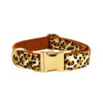 M Luxury 5 Piece Dog Harness and Collar Set Leopard Print with Leash Bow Tie & Waste Bag Holder Gold Metal Buckle Walking Gear - Image 2