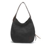Black Women's Canvas Hobo Handbag Multi-Compartment Shoulder Tote Bag Minimalist Casual Purse 30cm for Work Shopping & Travel