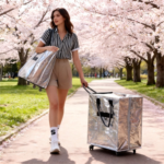 Black Portable Folding Shopping Trolley Bag(50x40x30CM) - Durable Woven Fabric, Reusable Grocery Bag with Wheels for Effortless Travel - Image 4