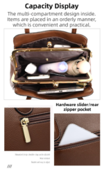 Khaki Women's Premium Wear-Resistant Leather Shoulder Bag - Vintage Frame Kiss-Lock Handbag & Crossbody Satchel - Image 4