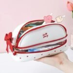 Pink Large Capacity Double Layer Pencil Case Waterproof PU Leather Stationery Organizer for Australian Students and Office Use High Capacity Makeup Bag - Image 2