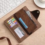 Light coffee Vintage Men's Long Wallet Slim PU Leather Clutch with Multi Card Slots and External Zipper Pocket, Large Capacity Fashion Purse for Daily Use - Image 2