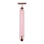 Rose Gold Electric T-Shape Facial Massage Bar Waterproof Gold Tone Beauty Roller for Daily Skincare and High Frequency Vibration