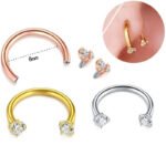 2-PCS Champagne G23 Titanium Horseshoe Ring with 5A Zircon Internal Thread for Nose Ear Lip Septum Piercing Hypoallergenic Jewelry for Local Trendsetters - Image 3