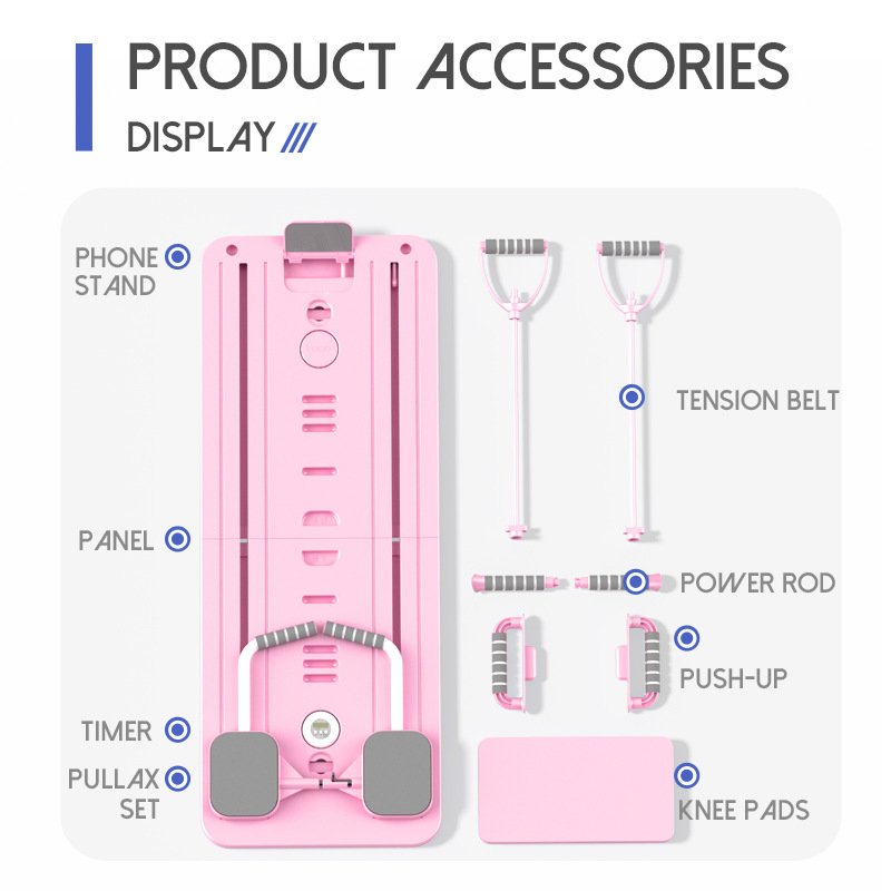 V888-ELOSUNG43472-202601271421-00 Pink Multi-functional Core Training Board with Digital Timer and Resistance Bands Foldable Fitness Panel for Home Abdominal and Pilates Workouts Solution - Image 1