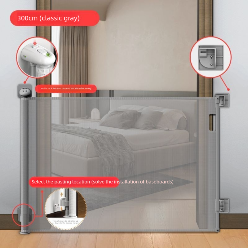 V888-ELOSUNG43501-202601271521-00 Grey Retractable Baby Safety Gate and Pet Barrier Extra Wide 300cm for Stairs and Doorways No Drill Mesh In-Home Protection Solution for Local Families - Image 1