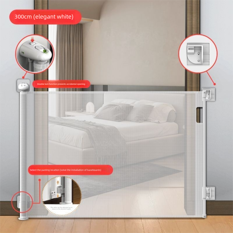 V888-ELOSUNG43502-202601271521-00 White Retractable Baby Safety Gate and Pet Barrier Extra Wide 300cm for Stairs and Doorways No Drill Mesh In-Home Protection Solution for Local Families - Image 1
