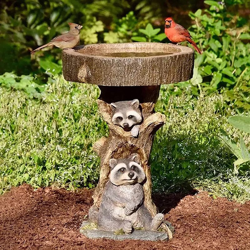 V888-ELOSUNG43643-202602031600-00 Raccoon Resin Bird Feeder with Natural Stump Design for Garden and Outdoor Decor, Ideal for Attracting Birds and Enhancing Yard Aesthetics - Image 1