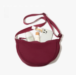 Wine Red Lightweight Nylon Crossbody Bag â€“ Compact Saddle Style with Adjustable Strap for Everyday Use