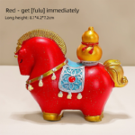 Red New Chinese Style Resin Horse Figurine with Rotating Lucky Bag â€“ Elegant Home or Office Decor for Modern Living Spaces(Good fortune and prosperity shall soon be yours)