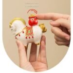 Red New Chinese Style Resin Horse Figurine with Rotating Lucky Bag â€“ Elegant Home or Office Decor for Modern Living Spaces(Good fortune and prosperity shall soon be yours) - Image 3