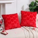 2-PCS Red 45x45cm Heart Pattern Plush Pillow Cover with Insert - Soft Textured Decorative Cushion for Living Room or Bedroom