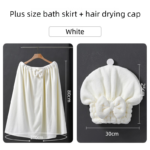 White Plus Size Bath Wrap Dress with Adjustable Elastic Waist and Bow Detail â€“ Soft Absorbent Towel Robe for Post-Shower Comfort
