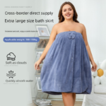 White Plus Size Bath Wrap Dress with Adjustable Elastic Waist and Bow Detail â€“ Soft Absorbent Towel Robe for Post-Shower Comfort - Image 2