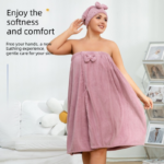 White Plus Size Bath Wrap Dress with Adjustable Elastic Waist and Bow Detail â€“ Soft Absorbent Towel Robe for Post-Shower Comfort - Image 3