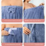 White Plus Size Bath Wrap Dress with Adjustable Elastic Waist and Bow Detail â€“ Soft Absorbent Towel Robe for Post-Shower Comfort - Image 5