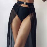 White High-Waisted White Swim Skirt with Gold Buckle Belt â€“ Elegant Long Beach Cover-Up for Women, Ideal for Poolside and Tropical Vacations(Size: L) - Image 2