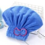 3-Pack Sky blue Thickened Coral Fleece Hair Drying Towel Cap â€“ Double-Layered Absorbent Turban with Bow Design for Fast Drying and Gentle Care