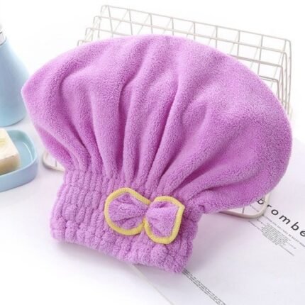 3-Pack Light purple Thickened Coral Fleece Hair Drying Towel Cap â€“ Double-Layered Absorbent Turban with Bow Design for Fast Drying and Gentle Care