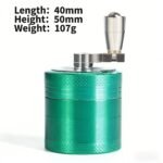 Green 40mm Zinc Alloy 4-Layer Hand-Crank Grinder â€“ Compact Metal Spice & Herb Crusher with Stainless Steel Teeth, Filter Mesh, and Portable Design