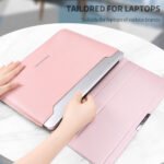Brown 3-in-1 Laptop Sleeve with Built-In Stand & Wrist Rest - Waterproof PU Protective Case for 15/16 Inch Laptops, Portable and Ergonomic Design - Image 3
