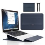 Deep Blue 3-in-1 Laptop Sleeve with Built-In Stand & Wrist Rest â€“ Waterproof PU Protective Case for 15/16 Inch Laptops, Portable and Ergonomic Design