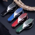 2-PCS Green Stainless Steel Folding Cutlery Set â€“ Compact 3-in-1 Knife, Fork, Spoon with Removable Design for Outdoor Camping, Hiking, Travel, and Picnic Use - Image 4
