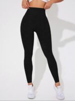 Seamless High Waisted Yoga Leggings 2 PCS Solid Black and Sand Washed Blue Size L Moisture Wicking Activewear - Image 2