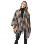 Women's Plaid Open-Front Poncho Cape â€“ Soft Faux Cashmere Scarf Wrap with Tassel Detail (130 x 150cm)- Style P30