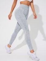 2 PCS Women's High Waisted Seamless Yoga Leggings Washed Black and Light Grey Activewear Tights Size M - Image 3