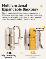 Beige Expandable Travel Laptop Backpack with USB Charging Port - Waterproof Nylon Business Bag with 11cm Depth Extension (45x32cm) - Image 2