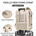 Beige Expandable Travel Laptop Backpack with USB Charging Port - Waterproof Nylon Business Bag with 11cm Depth Extension (45x32cm) - Image 4