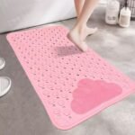 2-Pack Pink Eco-Friendly Bath Mat with Massage Points - Anti-Slip Suction Cup Safety Bathroom Rug (S Size 68.5X34x2 CM)