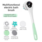 Green Electric 360Â°Rotating Shower Brush with Long Handle for Back Scrubbing(43CM) - IPX7 Waterproof & Premium Silicone & PA Bristles