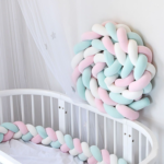 White & Green & Pink 2M Nordic 3-Strand Hand-Braided Knot Long Pillow - Soft Plush Sofa Cushion, Room Decor for Bedroom & Living Room