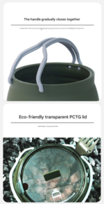 Dark Green 1L Portable Collapsible Camping Kettle - Food-Grade Silicone Body with 304 Stainless Steel Base, Compatible with Induction & Gas Stoves - Image 6