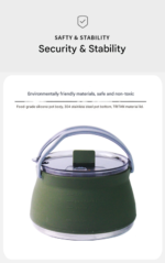 Red 1L Portable Collapsible Camping Kettle - Food-Grade Silicone Body with 304 Stainless Steel Base, Compatible with Induction & Gas Stoves - Image 5
