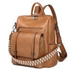 Brown Retro Soft PU Leather Backpack for Women - Water-Resistant Large Capacity Travel Rucksack with Dual Detachable Straps - Image 2