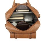 Khaki Retro Soft PU Leather Backpack for Women - Water-Resistant Large Capacity Travel Rucksack with Dual Detachable Straps - Image 2