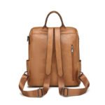 Khaki Retro Soft PU Leather Backpack for Women - Water-Resistant Large Capacity Travel Rucksack with Dual Detachable Straps - Image 3