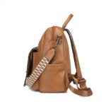 Khaki Retro Soft PU Leather Backpack for Women - Water-Resistant Large Capacity Travel Rucksack with Dual Detachable Straps - Image 4
