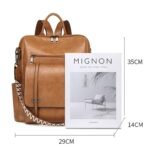 Khaki Retro Soft PU Leather Backpack for Women - Water-Resistant Large Capacity Travel Rucksack with Dual Detachable Straps - Image 5