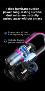 Purple Cordless Handheld UV Mite Remover - Bed Vacuum with 11KPA Powerful Suction & 8000 Times/Min High-Frequency Vibration for Carpet & Mattress, Type-C Rechargeable - Image 3