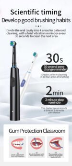 Black Rotating Round Head Electric Toothbrush Kit with 8 Heads & Case - 3D Oscillating Mechanical Cleaning for Deep Plaque Removal - Image 6