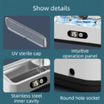 X82 White Ultrasonic Jewelry & Eyeglass Deep Cleaner with Cloth - LCD Digital Display & 5-Level Intelligent Timers and Large 650ml Stainless Steel Tank - Image 6