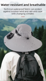 Black Dual Turbo Fan Sun Hat with Square Solar Panel & TypeC Interface - Waterproof 14cm Wide-Brim Cooling Hat for Outdoor Fishing Hiking Camping - Image 6