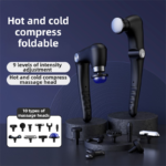 Black-Sliver Foldable Percussion Massage Gun with Hot Cold Compress & 10 Heads - 9 Speed Levels and High Frequency Vibration Full Body Muscle Relaxer - Image 2