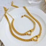 Style 5 Trendy Gold-Plated Heart Necklace & Bracelet Set - Tarnish Free Titanium Steel Cuban Link Jewelry for Fashionable Women